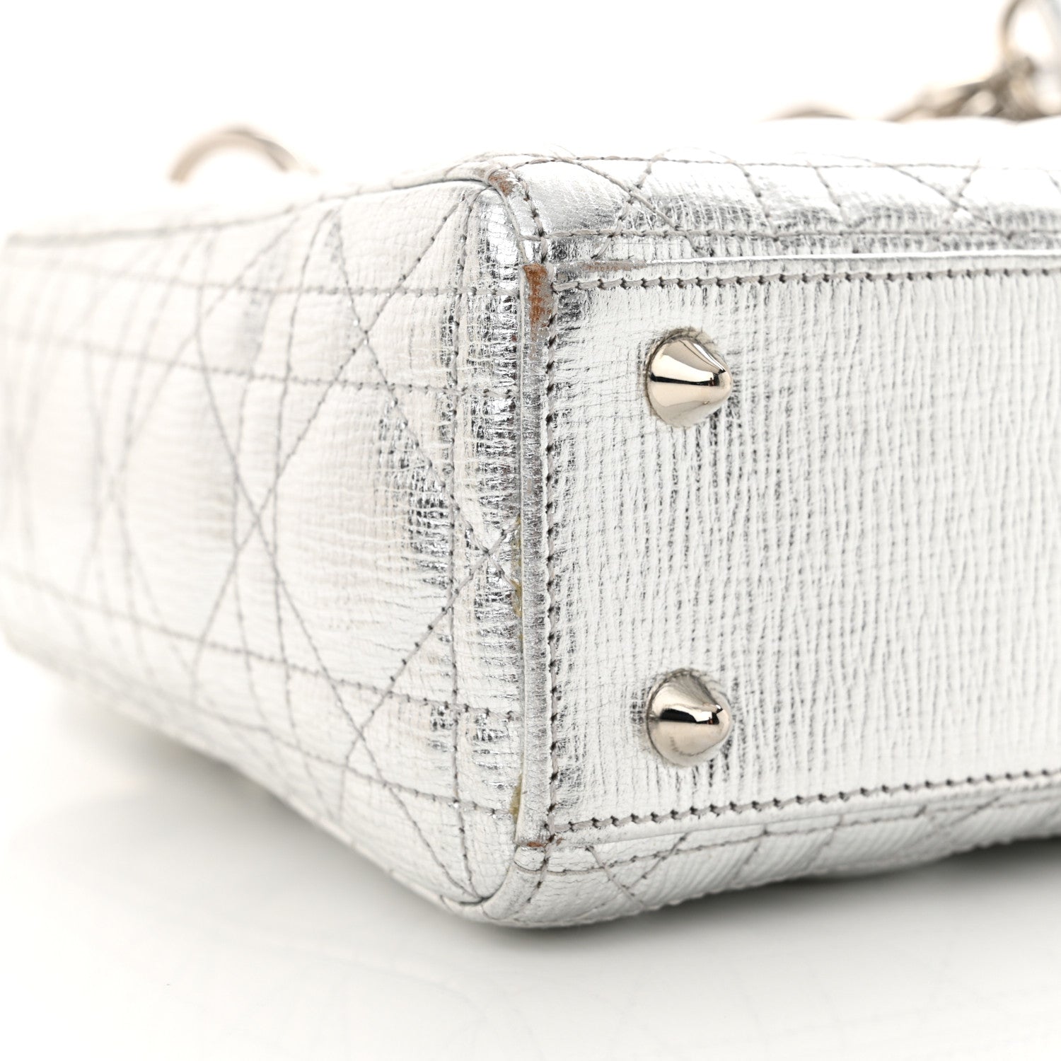 Christian Dior Metallic Grained Calfskin Cannage Small Lucky Badges My Lady Dior Silver 9 of 14