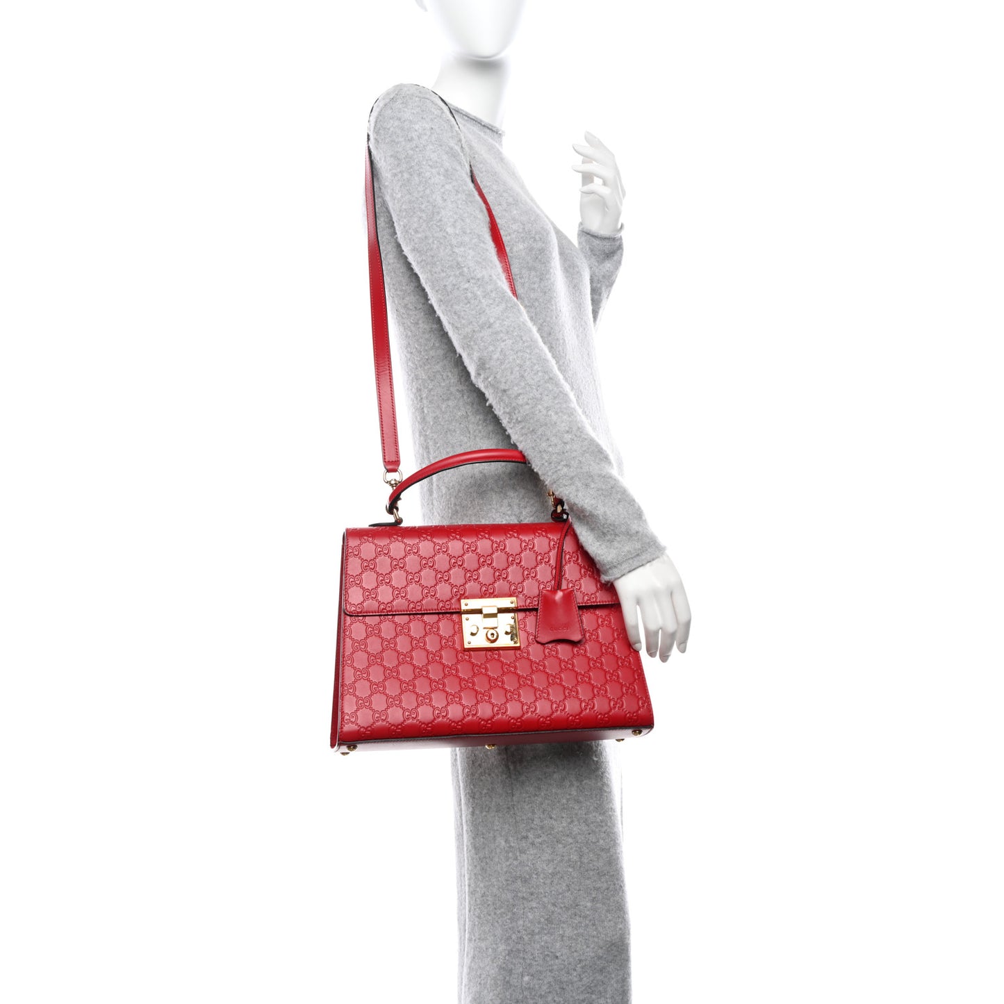 Guccissima Signature Medium Padlock Top Handle Bag Hibiscus Red