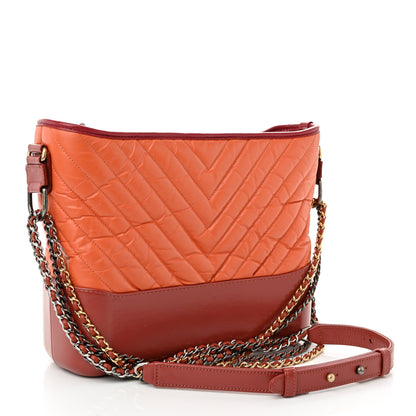 Chanel Aged Calfskin Chevron Quilted Medium Gabrielle Hobo Dark Red Orange 3 of 10