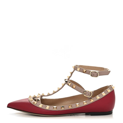 Valentino Garavani Calfskin Nappa Rockstud Cage Ballerina Flats 37 Scarlet Poudre 1 of 8
