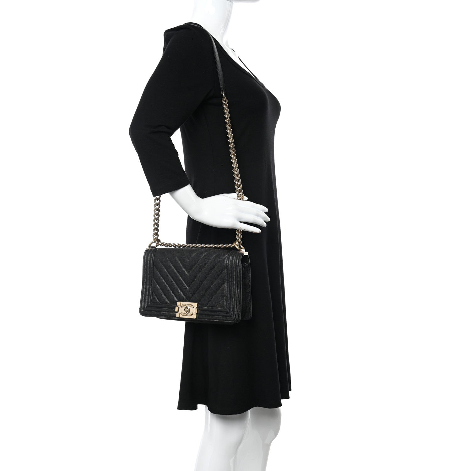 Chanel Caviar Chevron Quilted Medium Boy Flap Black 2 of 11