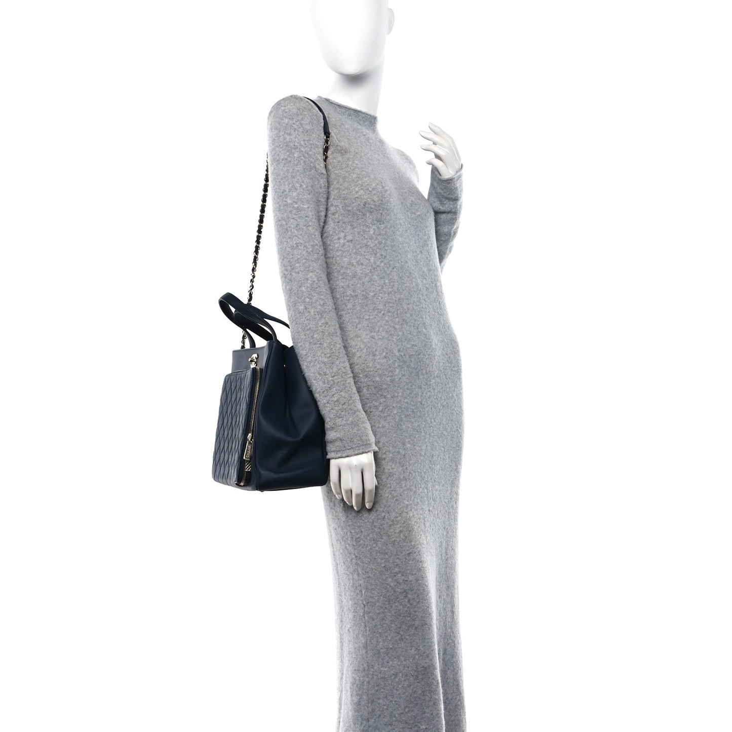 Caviar Quilted Large Business Affinity Shopping Bag Navy