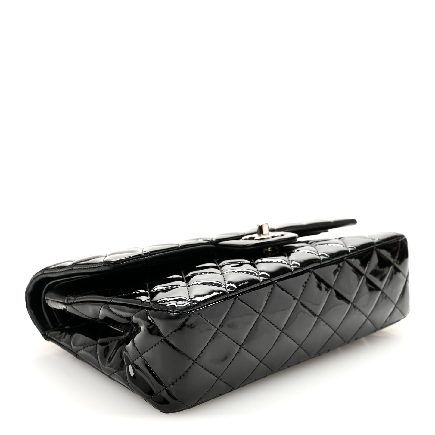 Patent Quilted Medium Double Flap Black