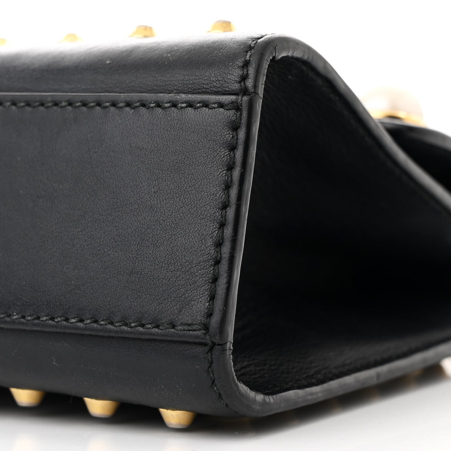 Calfskin Studded Small Padlock Shoulder Bag Black