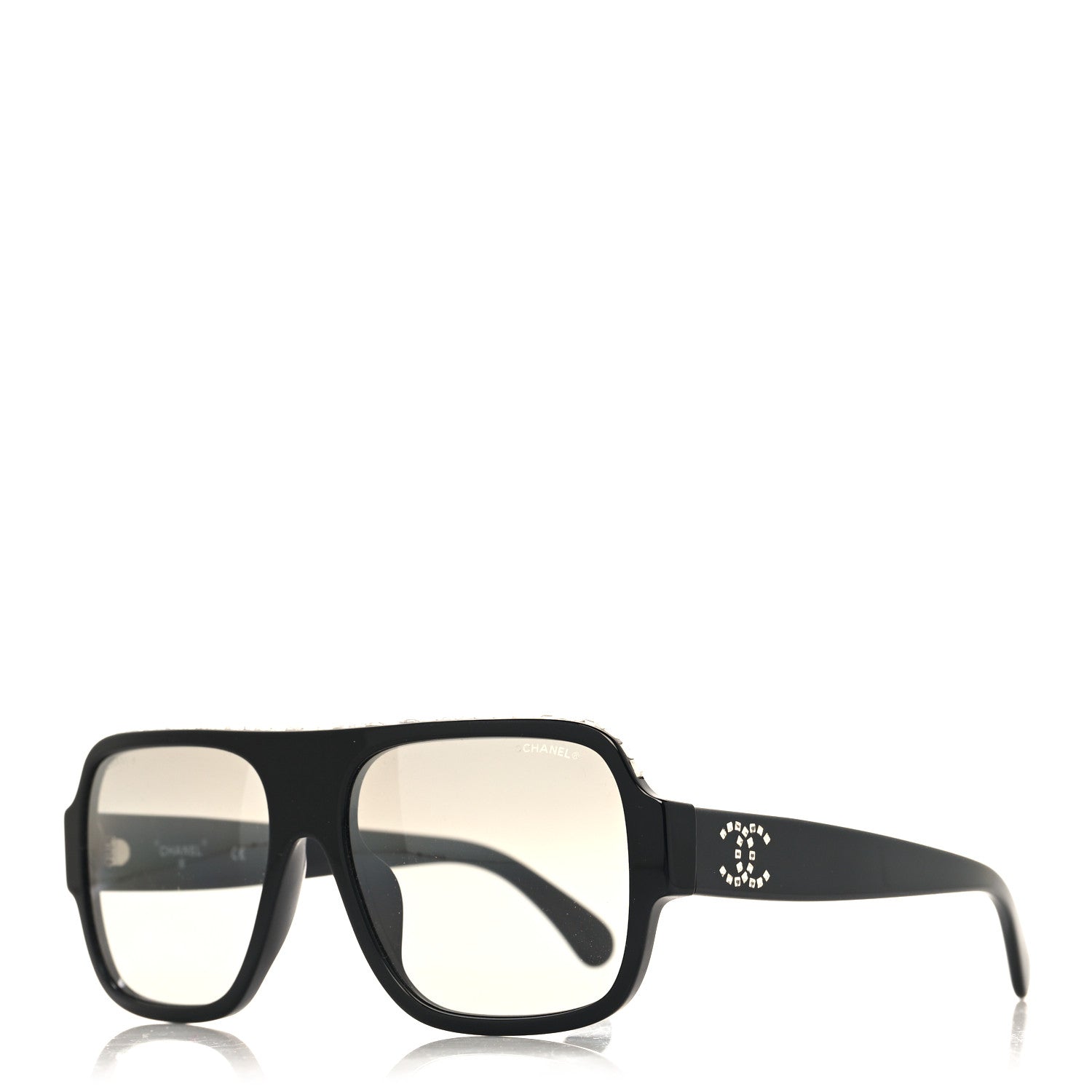 Chanel Acetate Crystal CC Shield Sunglasses 71431A Black Grey 1 of 7