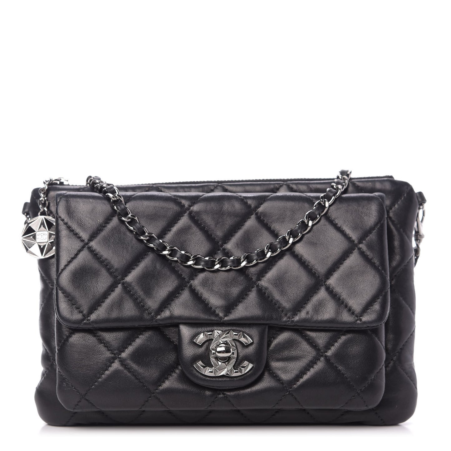 Lambskin Quilted Mineral Nights Flap Wristlet Black