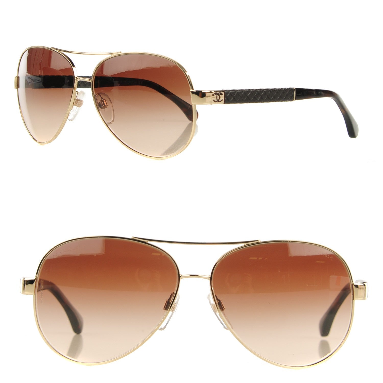 Chanel Lambskin Quilted CC Sunglasses 4195-Q Gold Brown 1 of 9