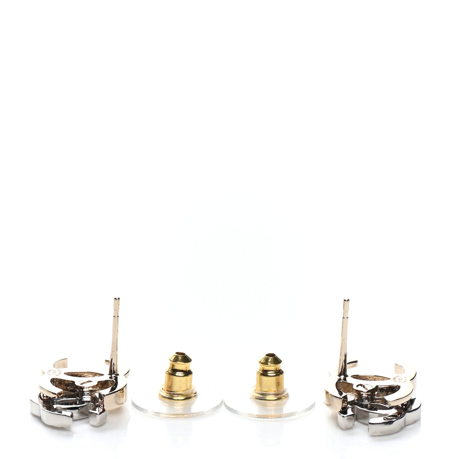 Chanel Crystal Double CC Earrings Gold Silver 3 of 4