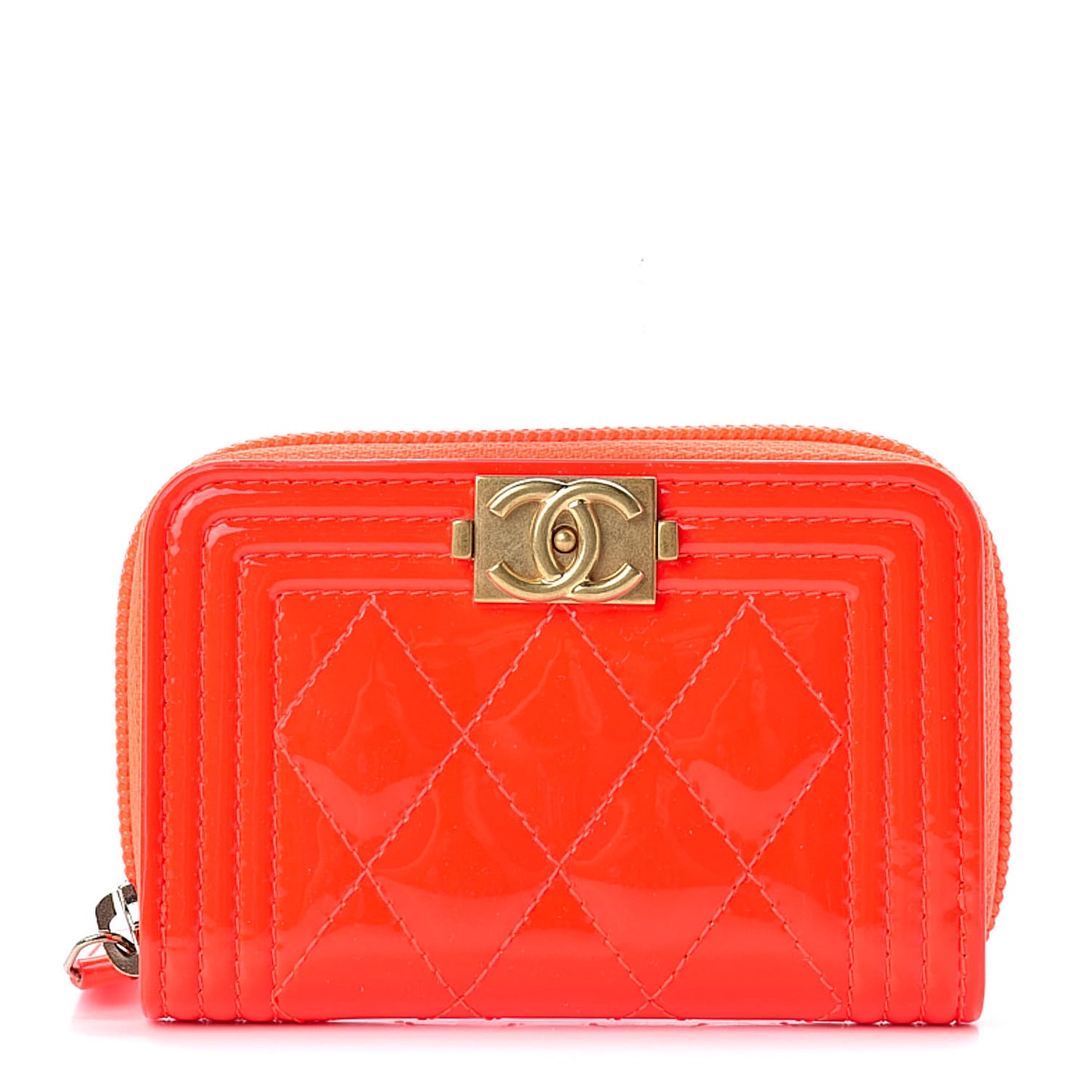 Patent Quilted Boy Zip Around Coin Purse Wallet Orange