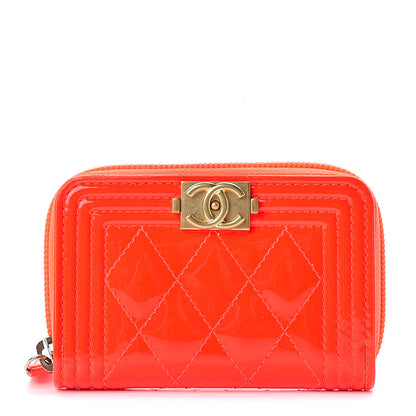 Chanel Patent Quilted Boy Zip Around Coin Purse Wallet Orange 1 of 7