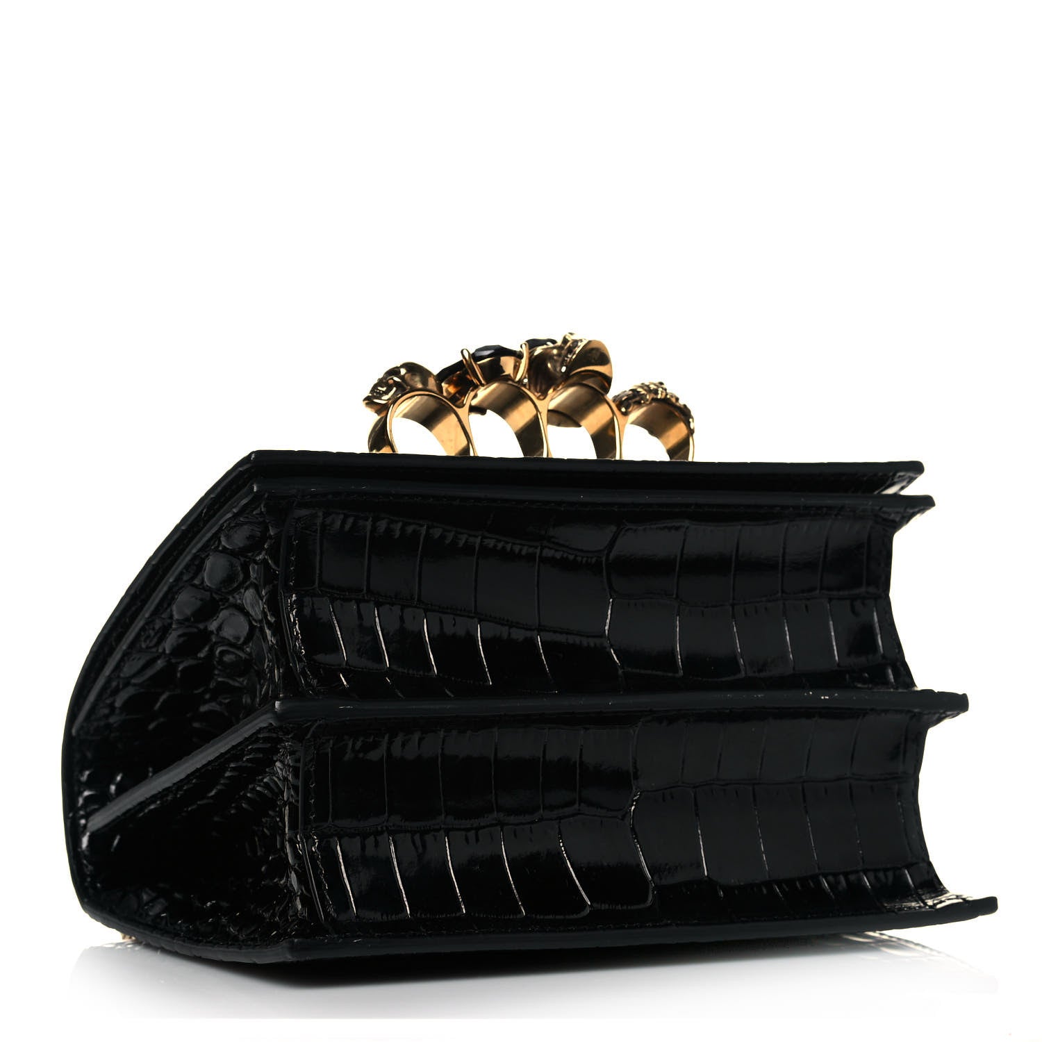 Alexander McQueen Crocodile Embossed Calfskin Knuckle Crossbody Black 3 of 8