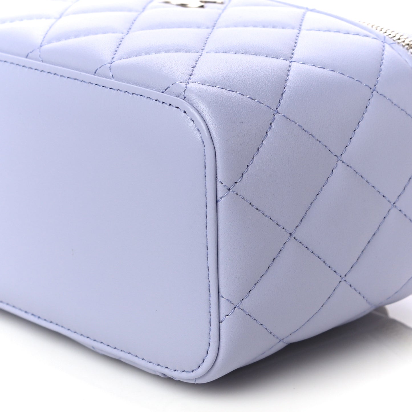 Lambskin Quilted Small Top Handle Vanity Case With Chain Light Purple