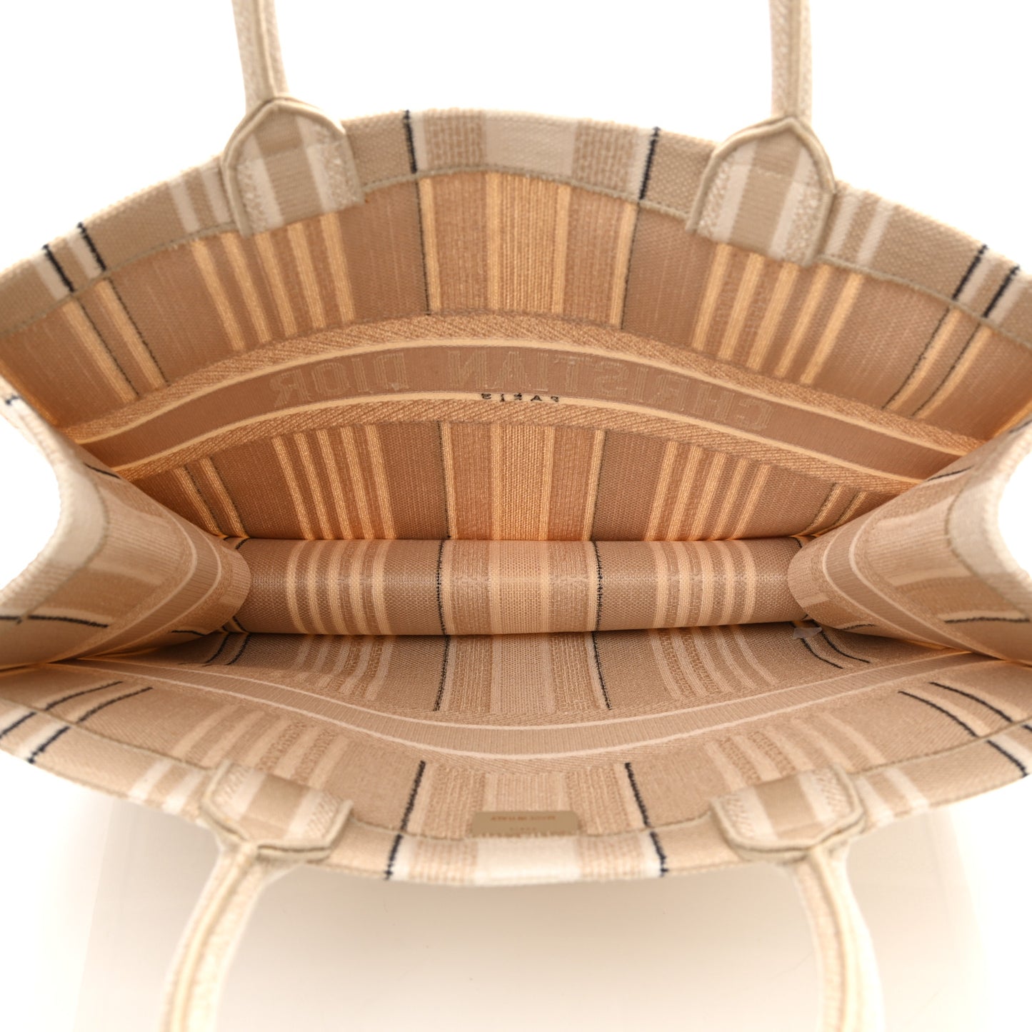 Canvas Embroidered Large Stripes Book Tote Beige