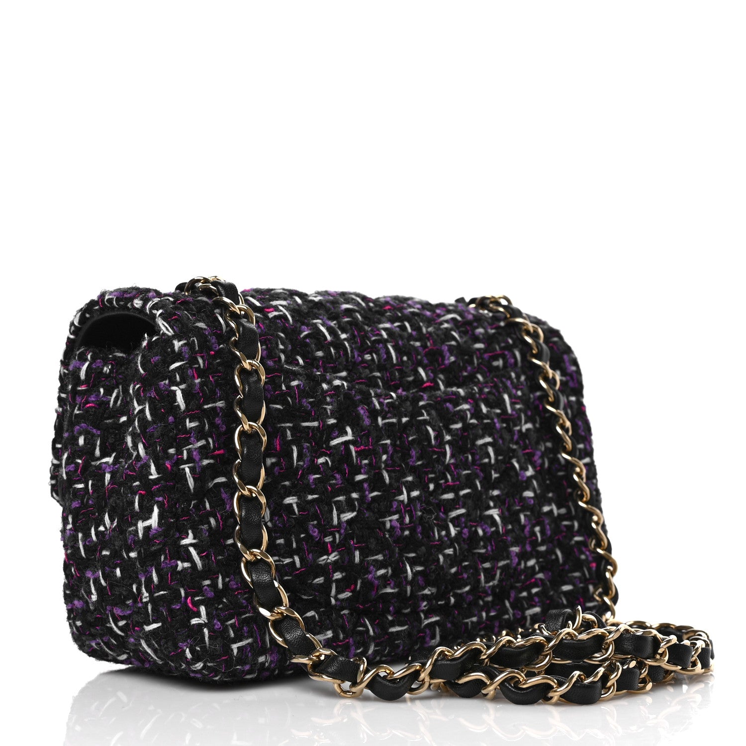 Chanel Tweed Quilted Mini Rectangular Flap Blue Purple Khaki Pink 3 of 9