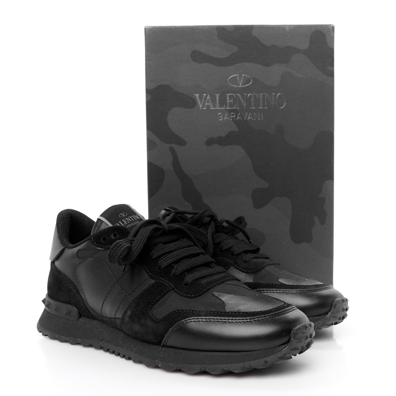 Valentino Garavani Nappa Suede Camouflage Womens Rockrunner Sneakers 39.5 Black 10 of 10