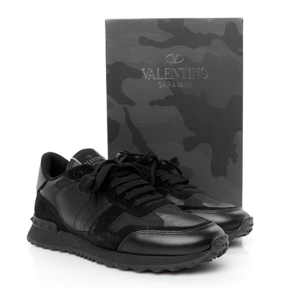 Valentino Garavani Nappa Suede Camouflage Womens Rockrunner Sneakers 39.5 Black 10 of 10