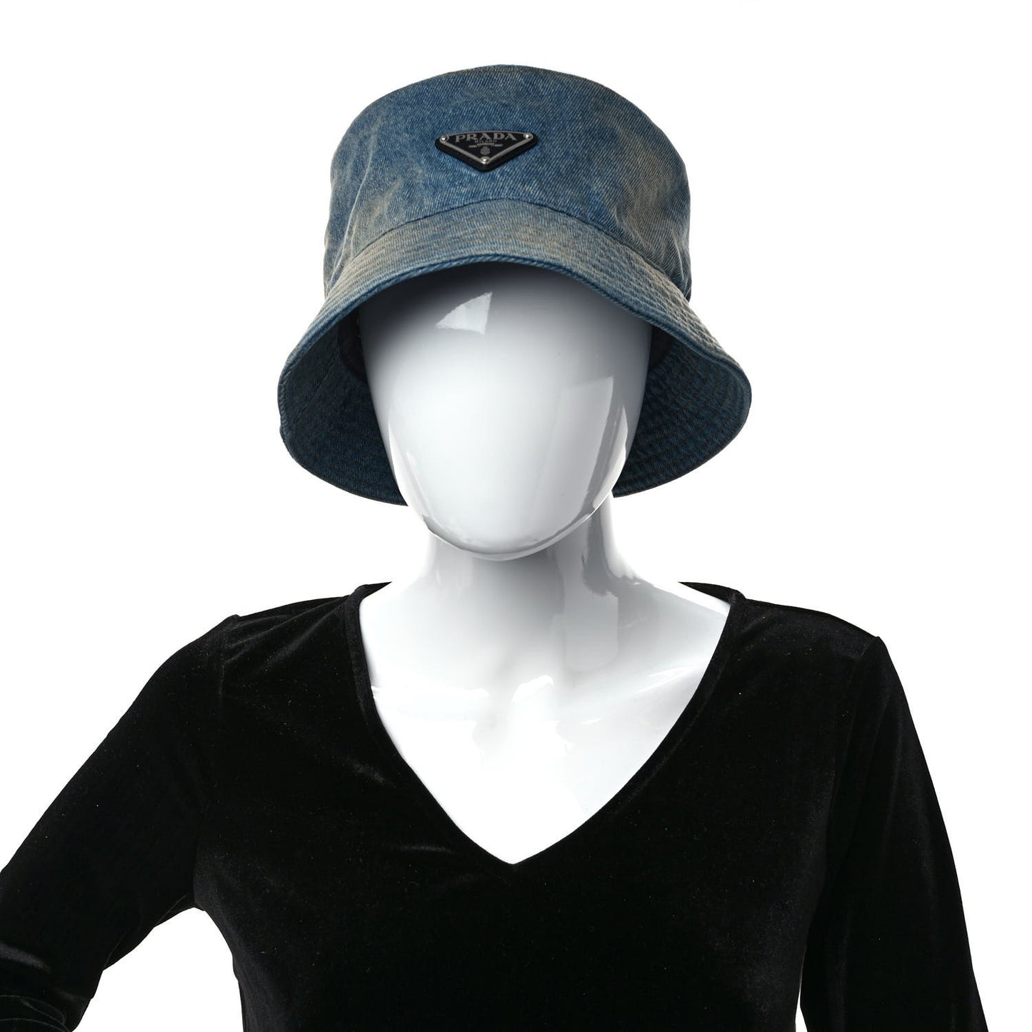 Used Denim Metal Triangle Logo Mens Bucket Hat XXL Light Blue