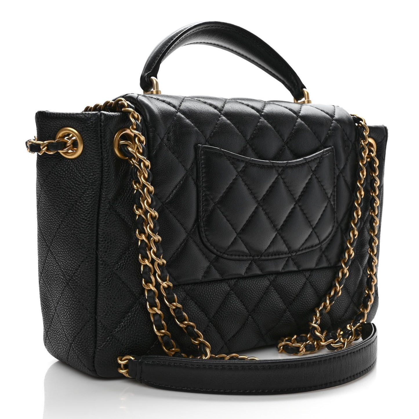 Caviar Calfskin Quilted Small Top Handle Flap Black