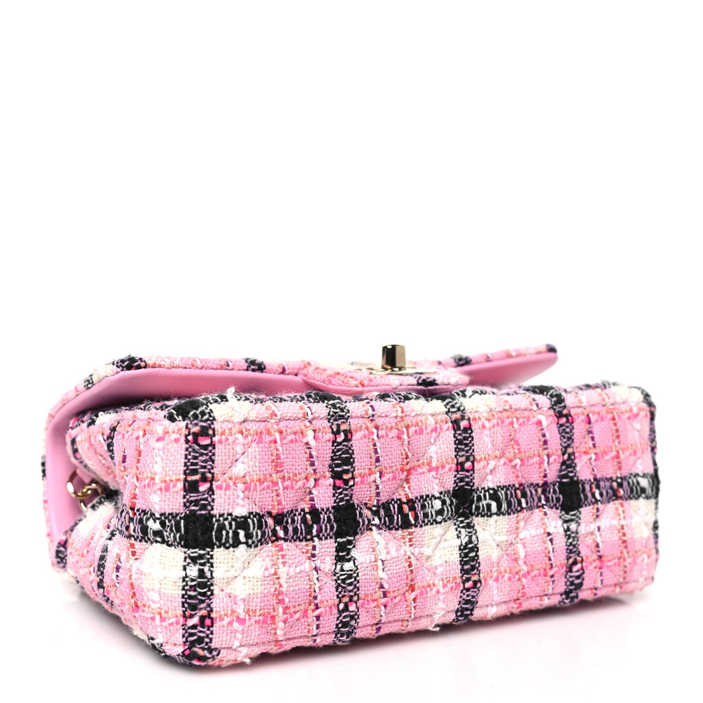 Metallic Tweed Quilted Mini Rectangular Flap Pink Navy White