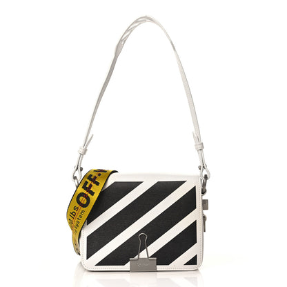 Off-White Saffiano Striped Mini Diag Binder Clip Bag White Black 1 of 10