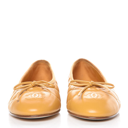 Chanel Lambskin Quilted CC Cap Toe Ballerina Flats 37 Yellow 3 of 9