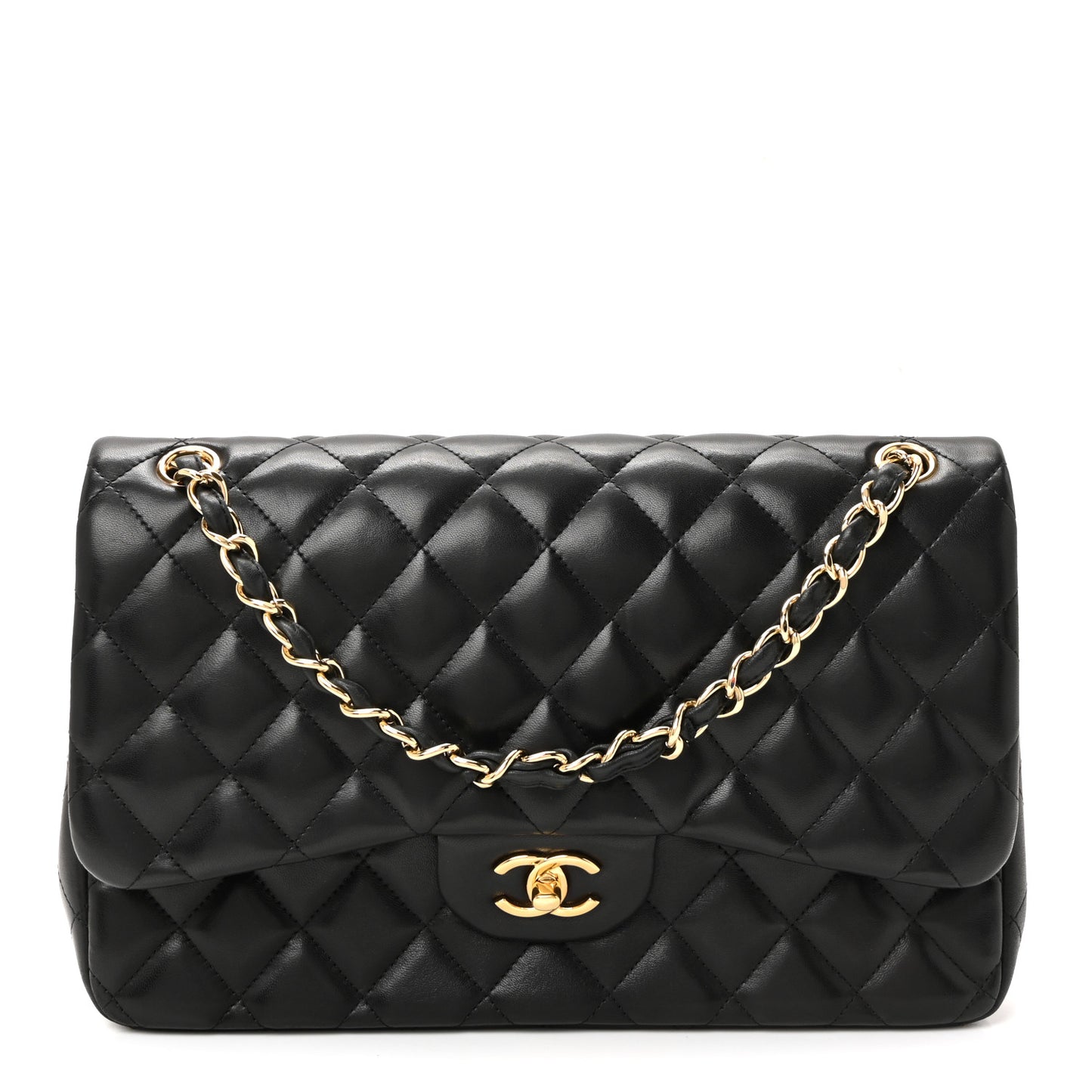 Lambskin Quilted Jumbo Double Flap Black
