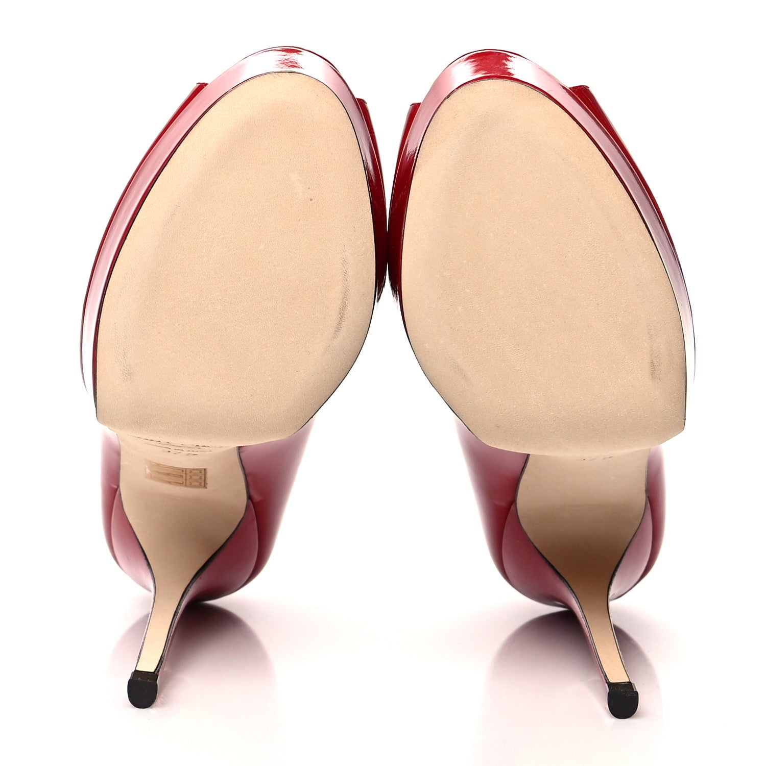 Jimmy Choo Patent Calfskin Crown 120 Peep Toe Platform Pumps 37.5 Red 5 of 8