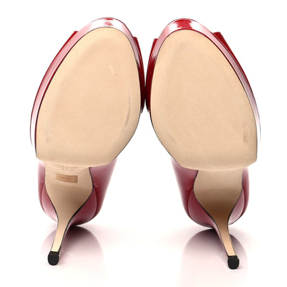 Jimmy Choo Patent Calfskin Crown 120 Peep Toe Platform Pumps 37.5 Red 5 of 8