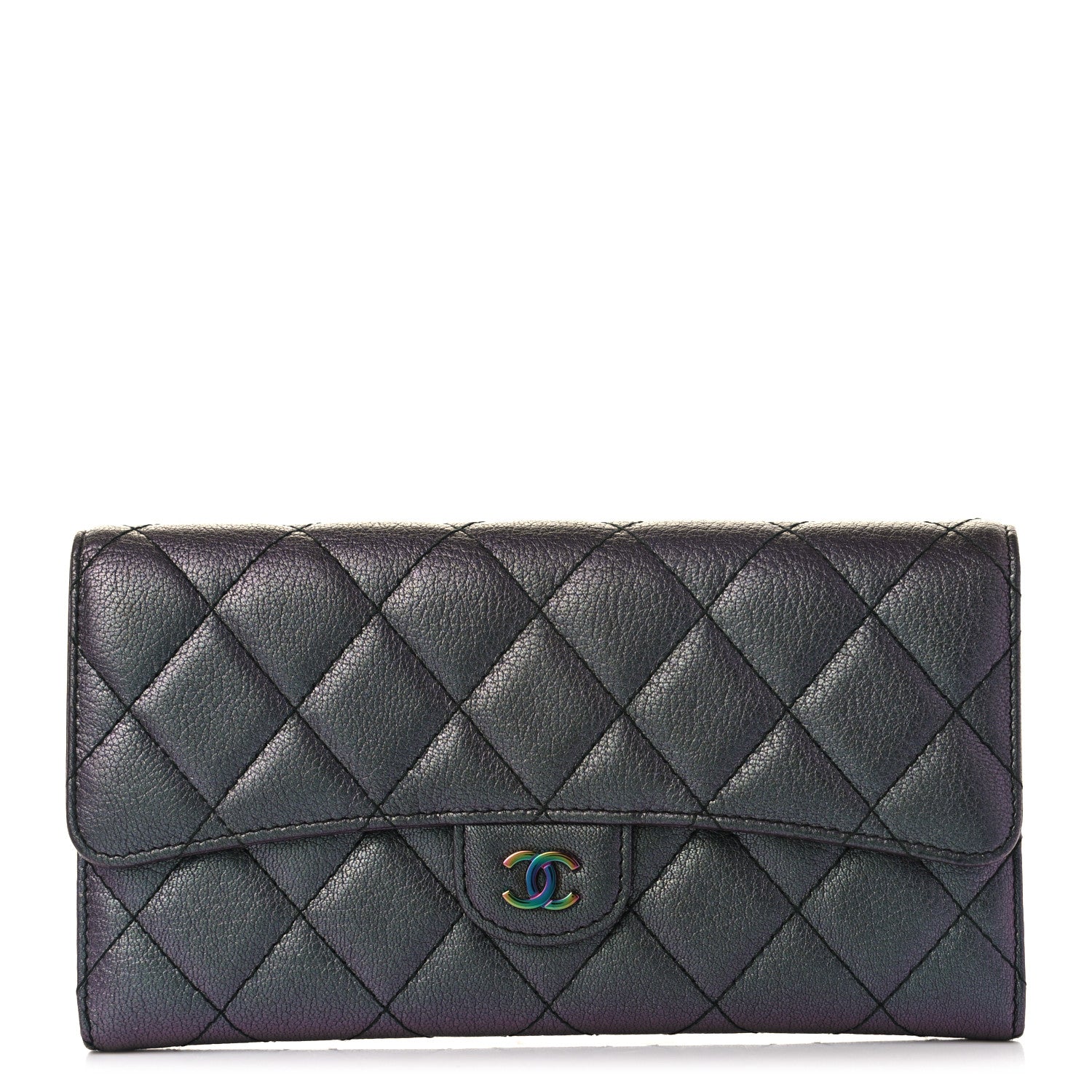 Chanel Iridescent Goatskin Quilted Large Flap Wallet Purple 1 of 8