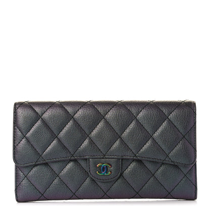 Chanel Iridescent Goatskin Quilted Large Flap Wallet Purple 1 of 8