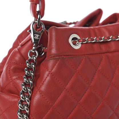 Chanel Lambskin Quilted Small CC Chain Drawstring Bucket Bag Red 11 of 15