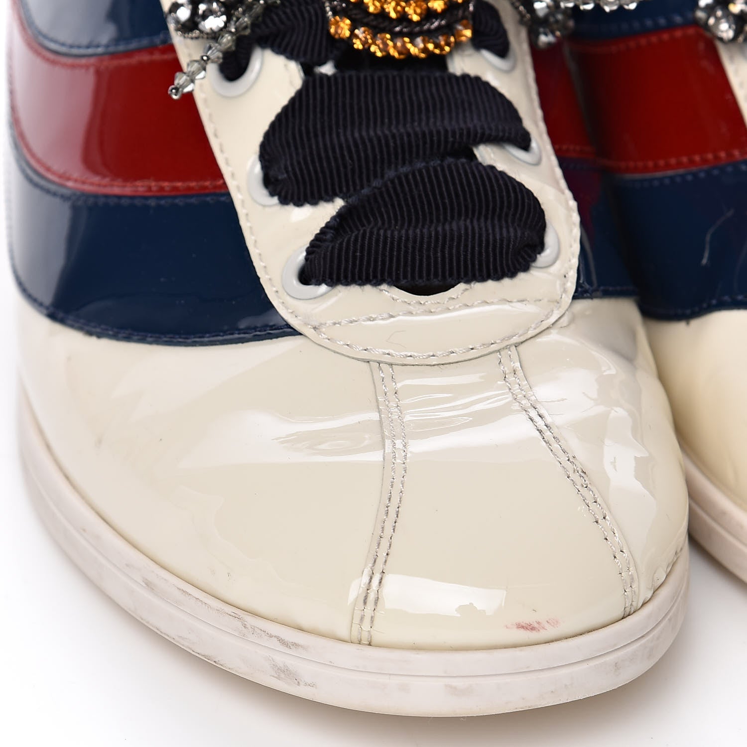 Gucci Patent Calfskin Womens Web Falacer Sneakers 36 White 9 of 13