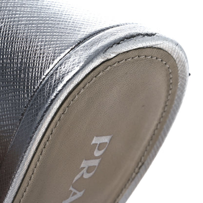 Prada Metallic Saffiano Crisscross Platform Sandals 41 Silver 16 of 16
