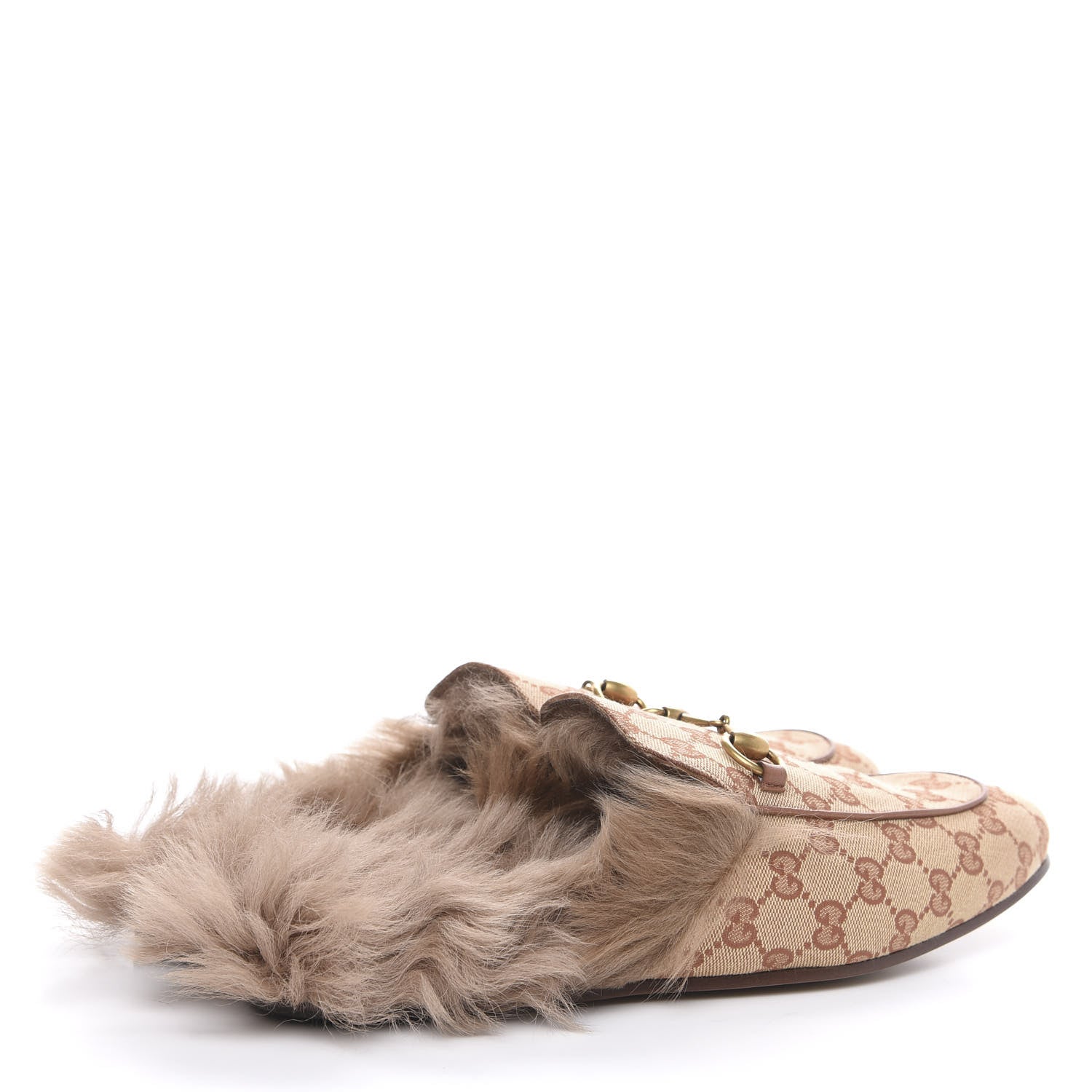 Gucci GG Monogram Fur Mens Princetown Slippers 10 Beige Ruggine Rust 4 of 9