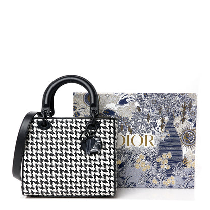 Christian Dior Calfskin Houndstooth Embroidered Medium Lady Dior Black White 10 of 10