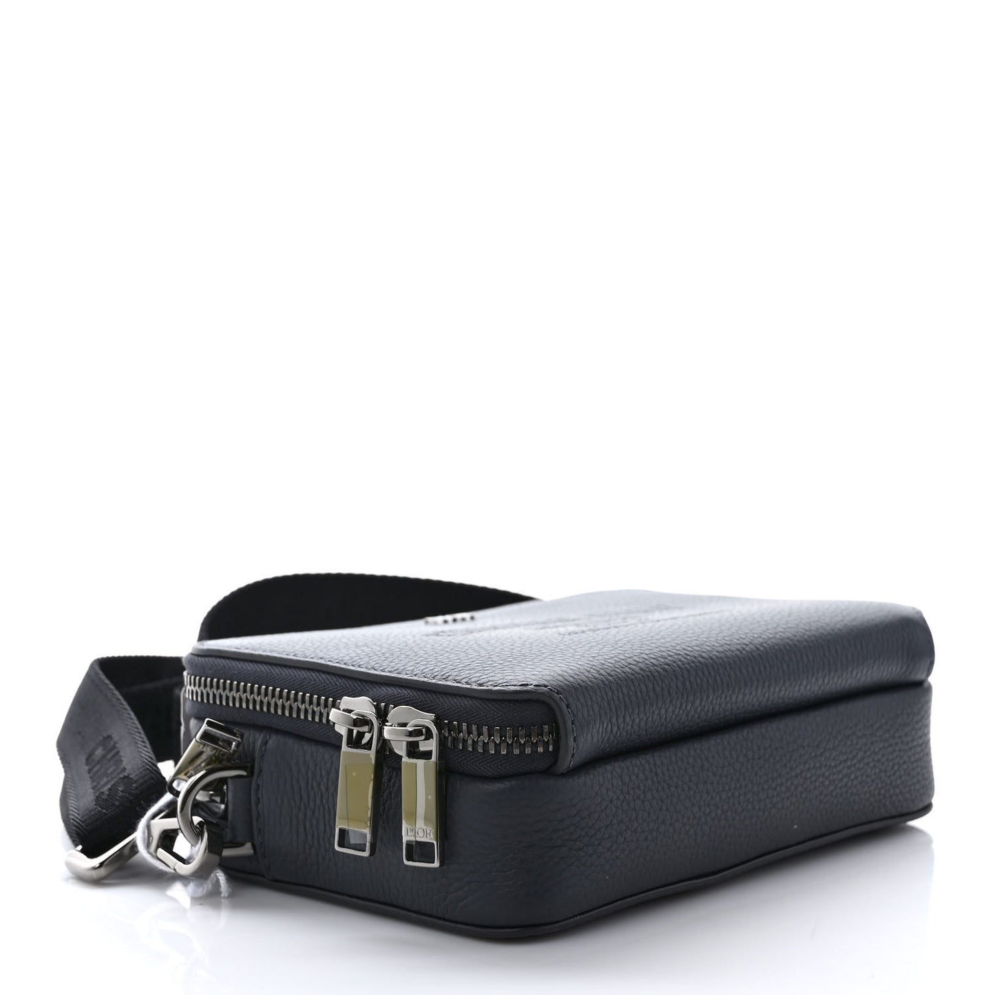 Grained Calfskin Double Zip Crossbody Pouch Blue