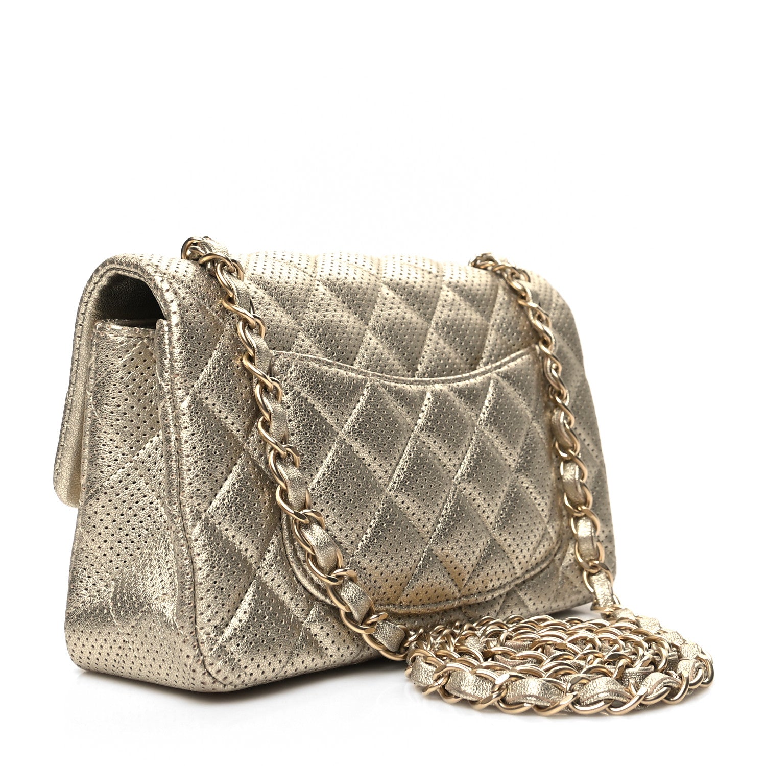Chanel Metallic Lambskin Perforated Mini Rectangular Flap Light Gold 3 of 10