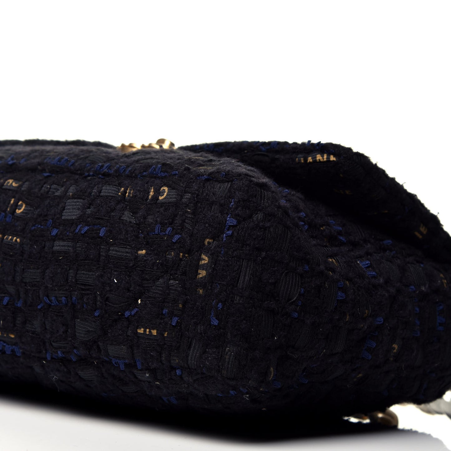 Tweed Quilted Large Chanel 19 Flap Black Navy Gold