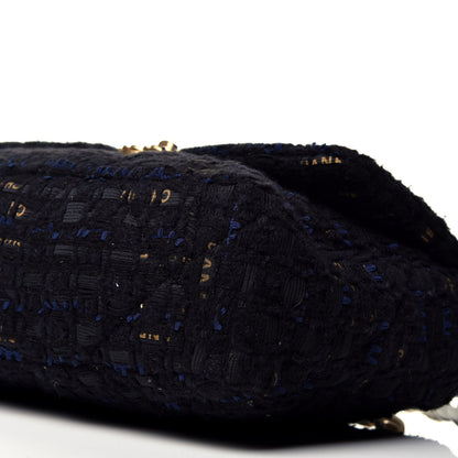 Chanel Tweed Quilted Large Chanel 19 Flap Black Navy Gold 10 of 10