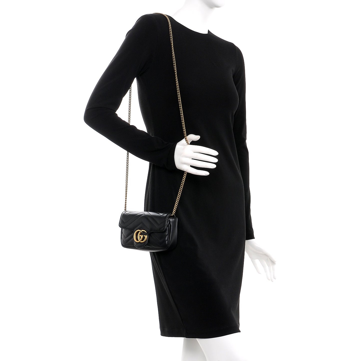 Calfskin Matelasse Super Mini GG Marmont Shoulder Bag Black