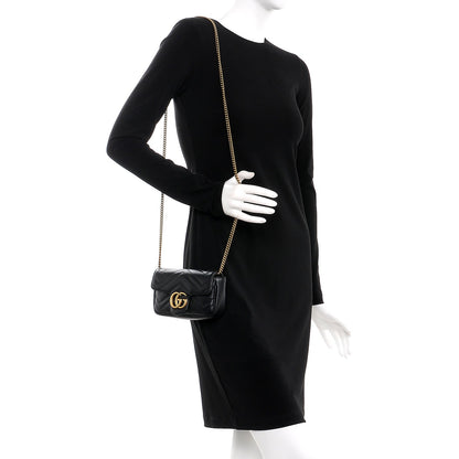 Gucci Calfskin Matelasse Super Mini GG Marmont Shoulder Bag Black 2 of 10