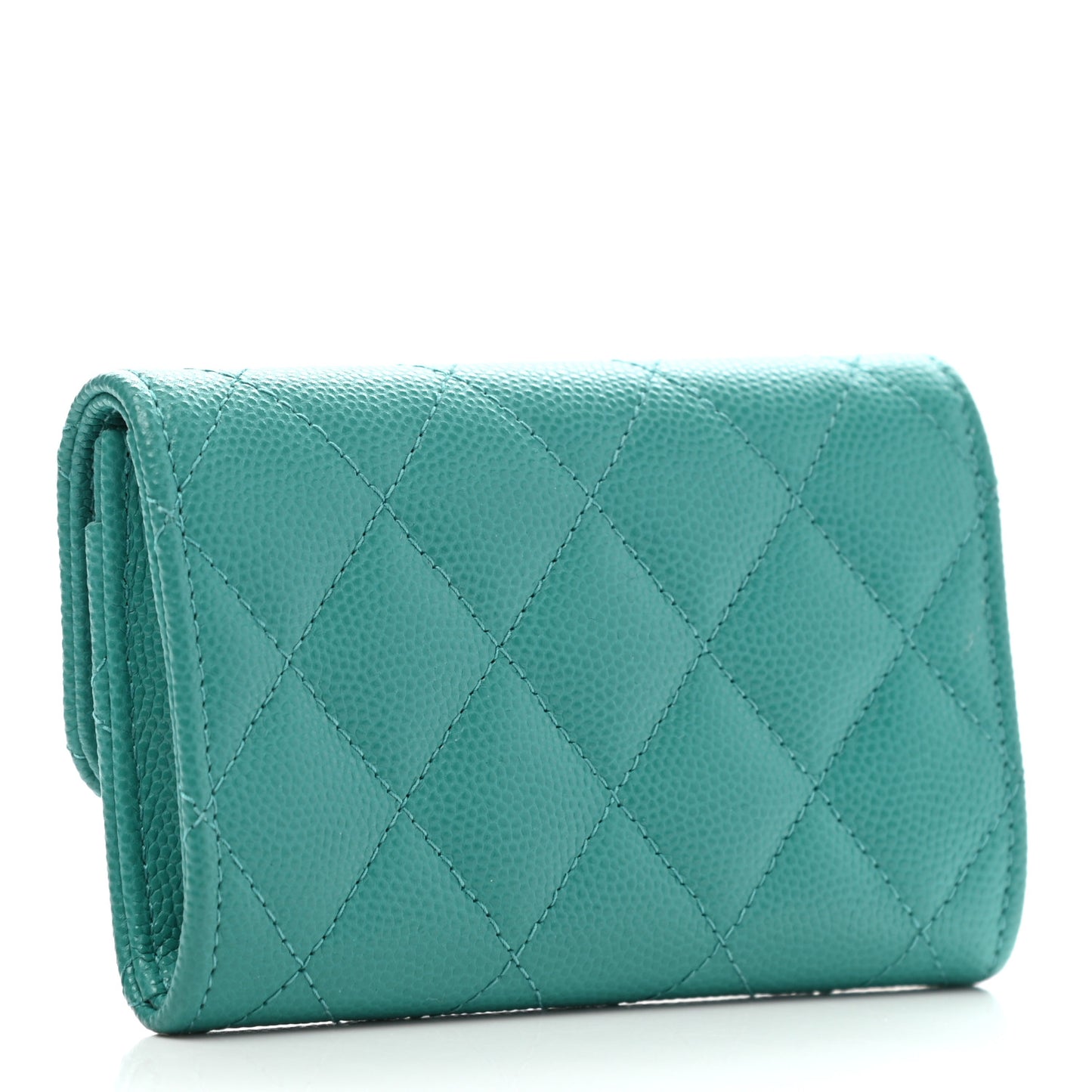 Caviar Quilted Flap Card Holder Wallet Green