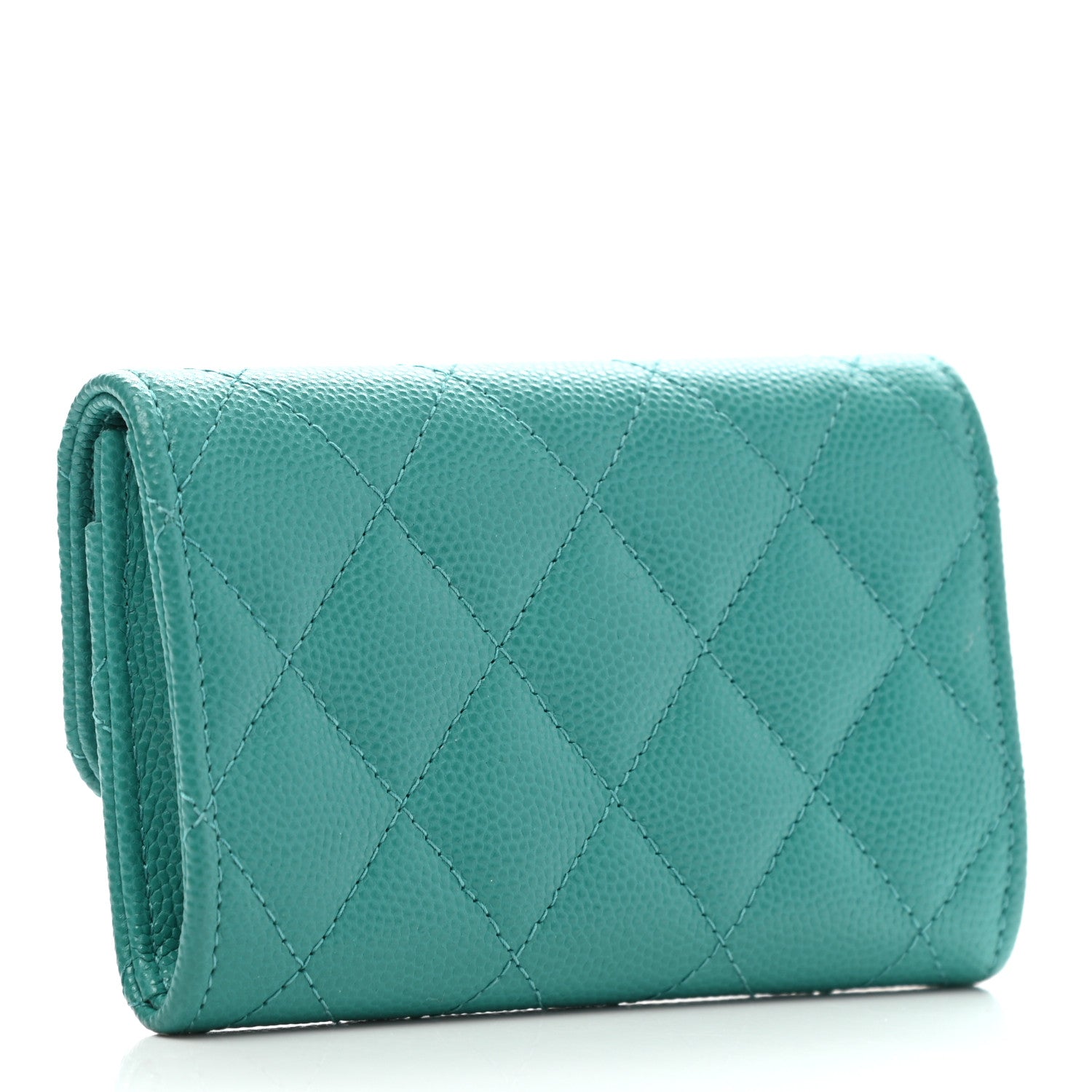 Chanel Caviar Quilted Flap Card Holder Wallet Green 3 of 7