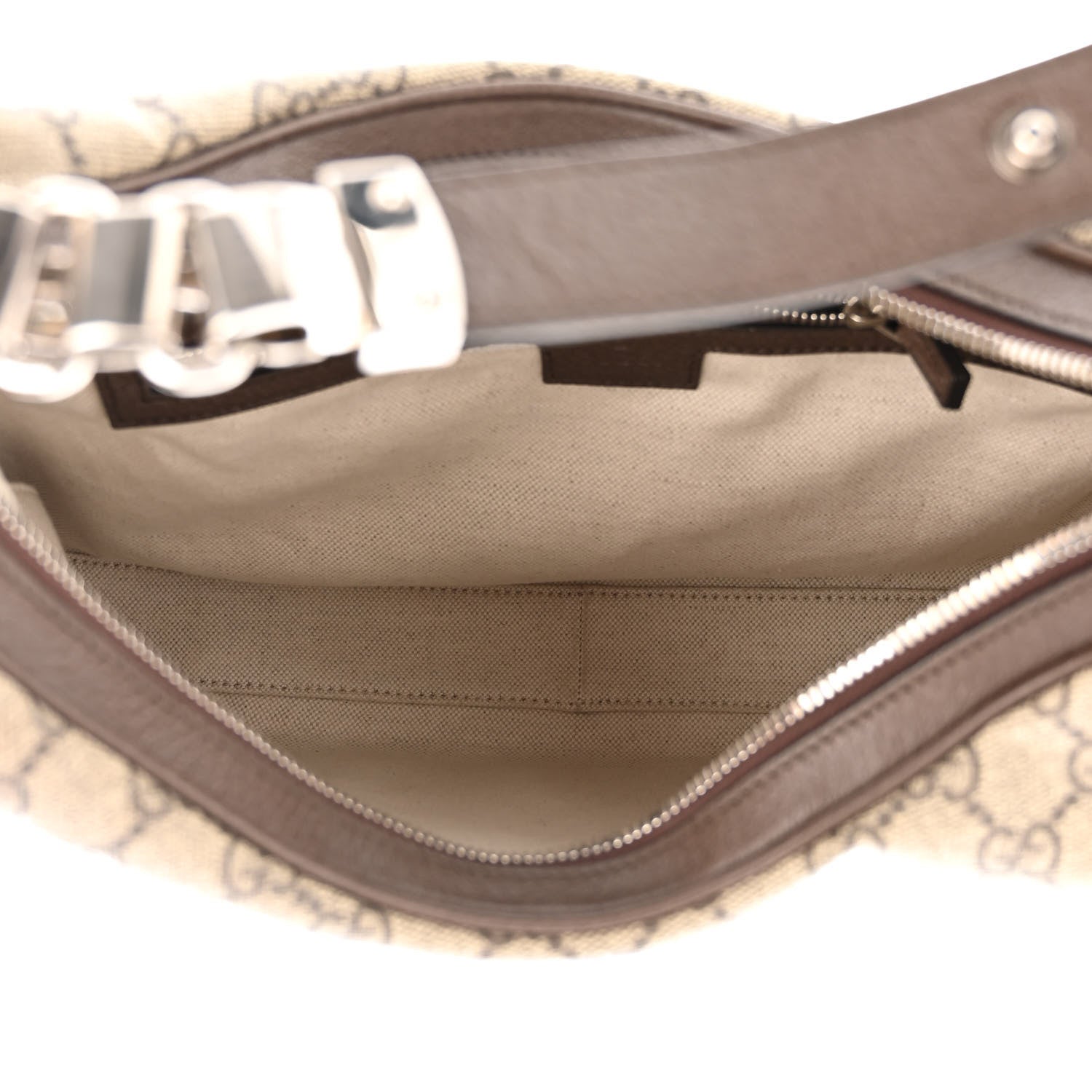 Gucci GG Supreme Monogram Textured Calfskin Web Large Attache Shoulder Bag Beige Ebony New Acero 5 of 10