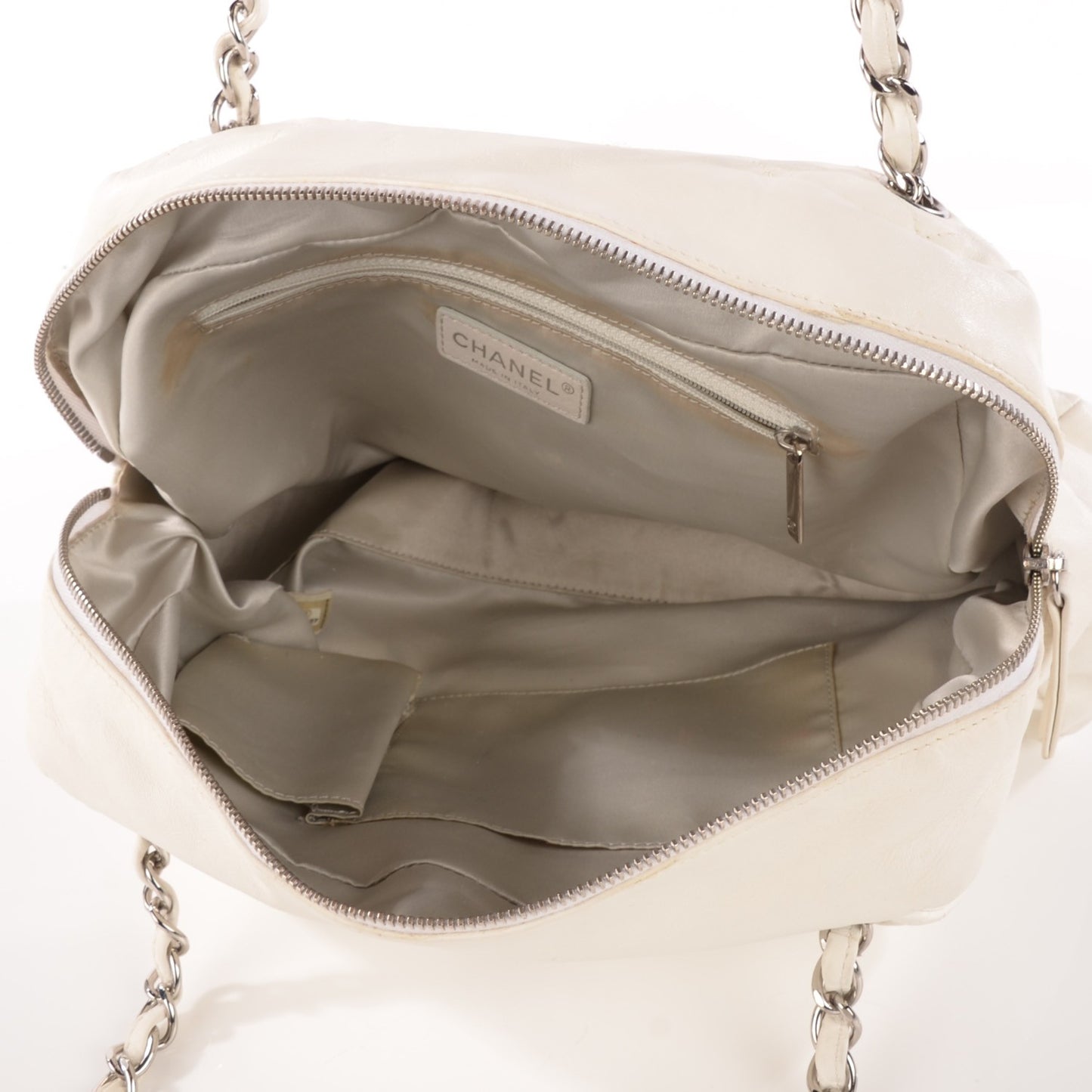 Lambskin Quilted Chain Around Tote White