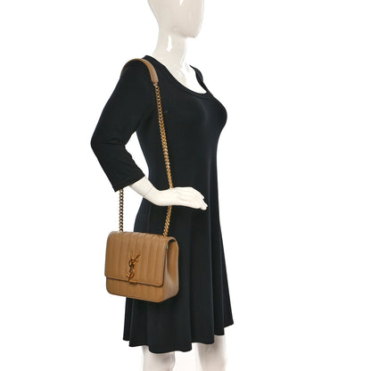 Saint Laurent Grain De Poudre Matelasse Monogram Medium Vicky Chain Bag Dark Beige 2 of 8