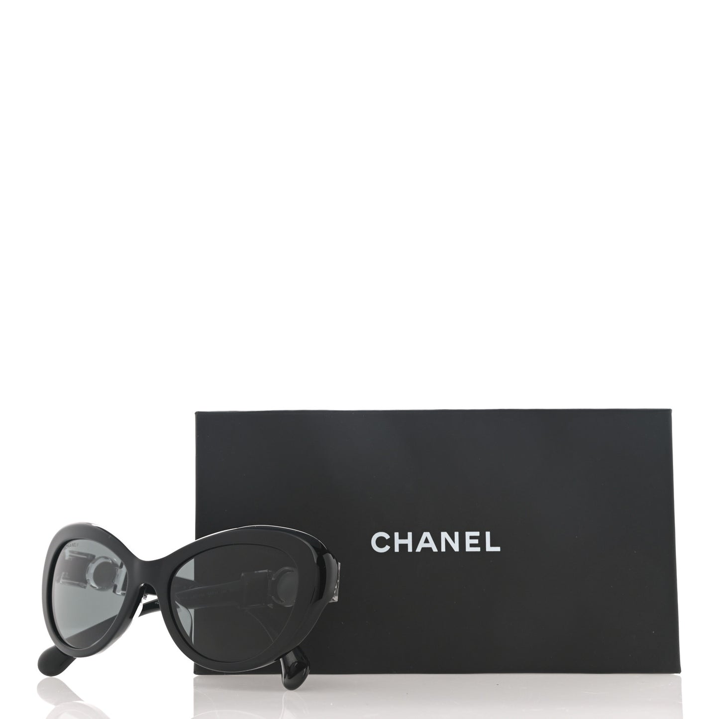 Acetate Glass Pearls Cat Eye Sunglasses 5443-H Black