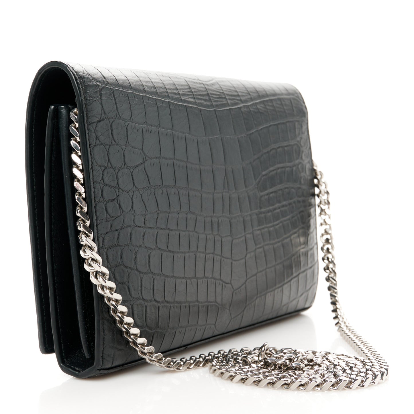 Crocodile Embossed Calfskin Monogram Chain Wallet Black