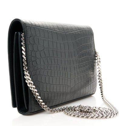 Saint Laurent Crocodile Embossed Calfskin Monogram Chain Wallet Black 3 of 9