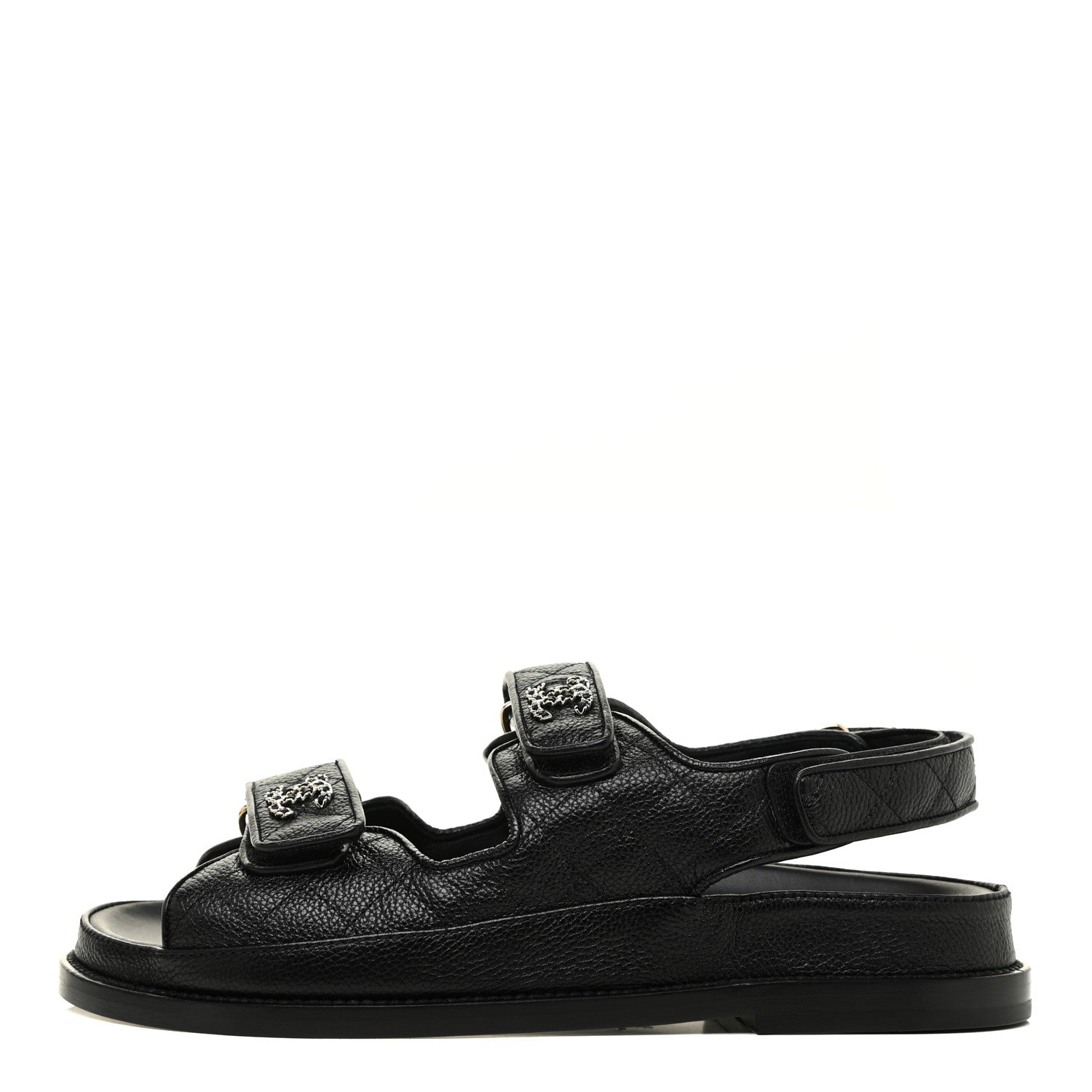 Chanel Grained Calfskin Velcro Dad Sandals 37.5 Black 1 of 8